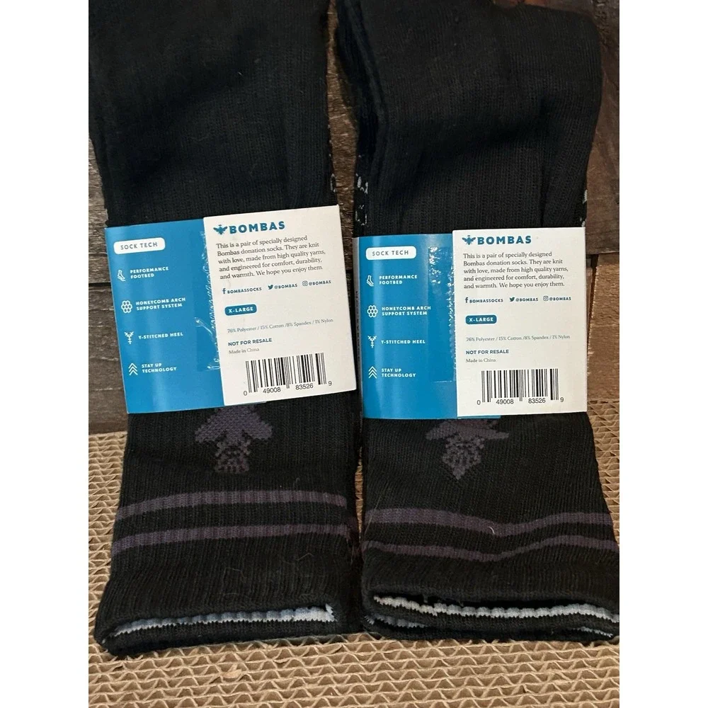 Bombas Socks‎ Men's Solid Calf XLarge Black - 2 Pairs NEW